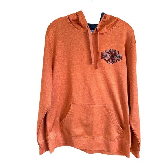 Harley-Davidson Other - Harley Davidson Orange Long Sleeve Hoodie Graphic Print Sweatshirt Mens Large